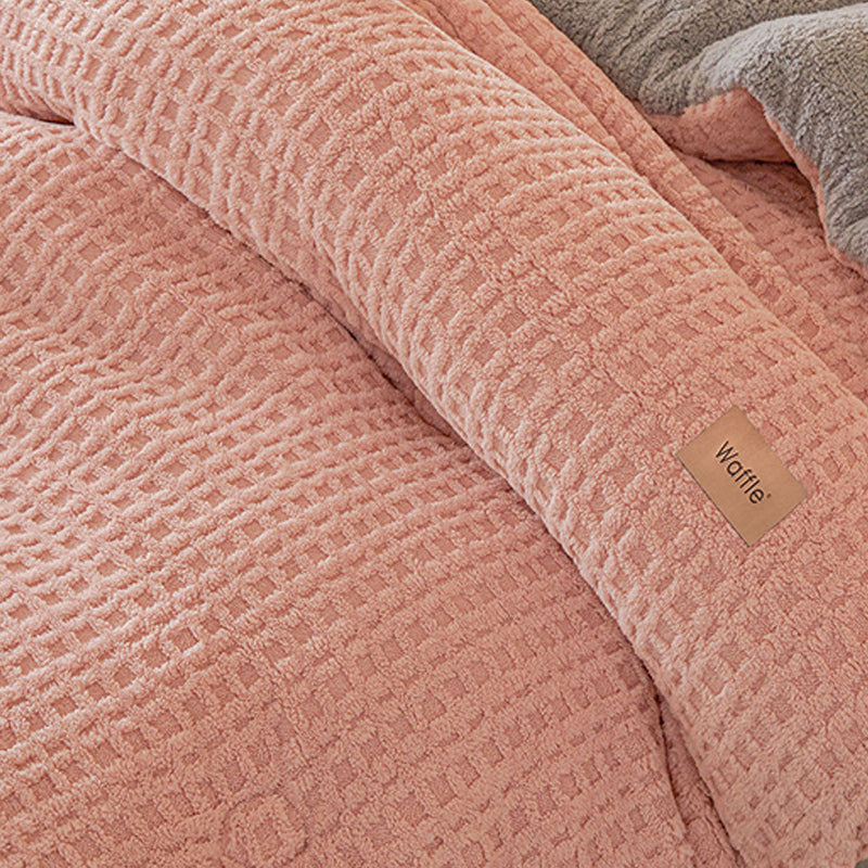Thick Winter Warm Quilt Reversible Waffle Plush Comforter 200x230cm Pink