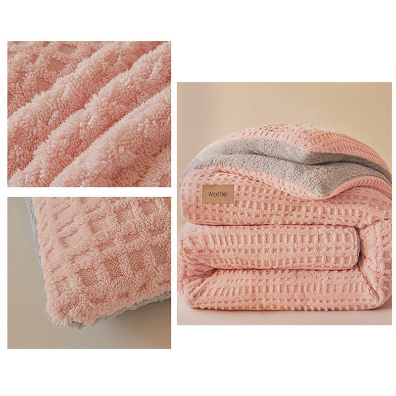 Thick Winter Warm Quilt Reversible Waffle Plush Comforter 200x230cm Pink