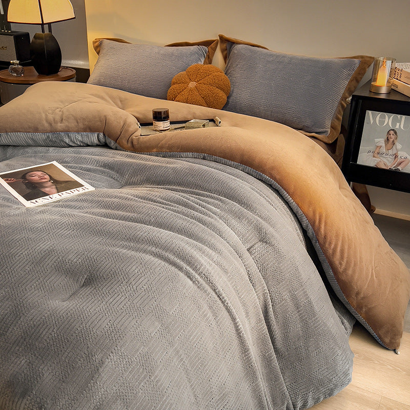 Thick Winter Warm Quilt Reversible Jacquard Milk Velvet Comforter 200x230cm Grey