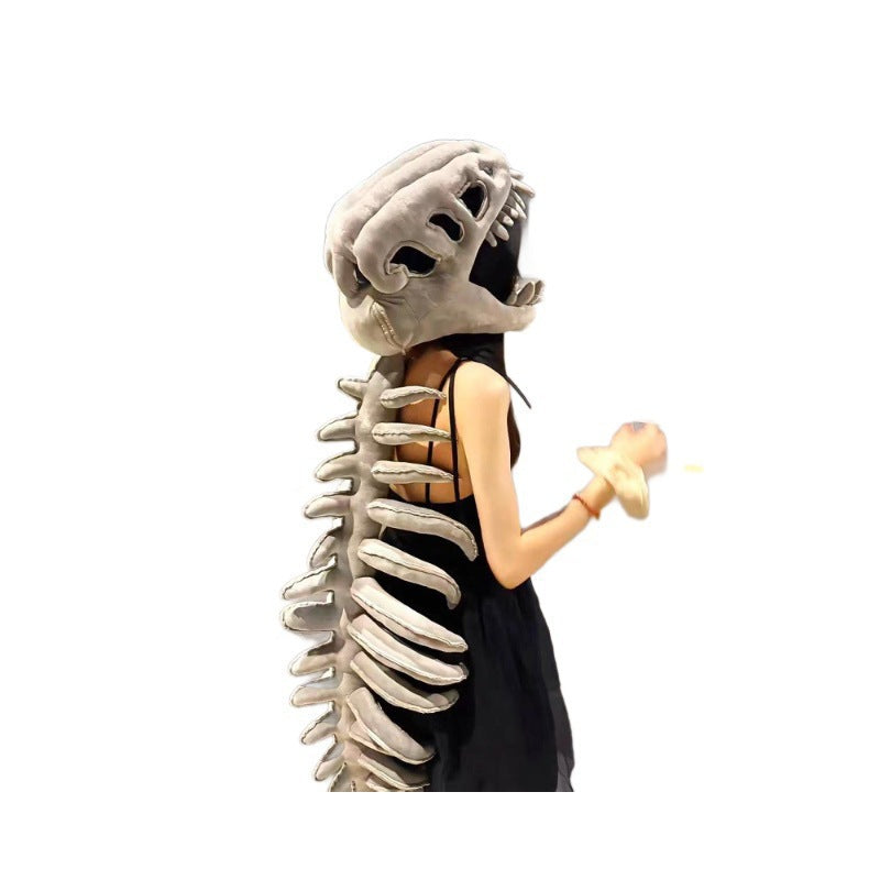 Dinosaur Skeleton Plush Hoodie Funny T-Rex Bone Costume with Spine & Tail