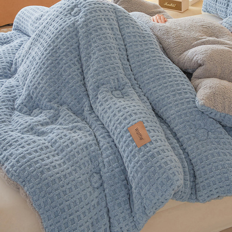 Thick Winter Warm Quilt Reversible Waffle Plush Comforter 200x230cm Blue