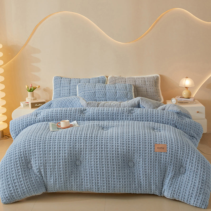 Thick Winter Warm Quilt Reversible Waffle Plush Comforter 200x230cm Blue