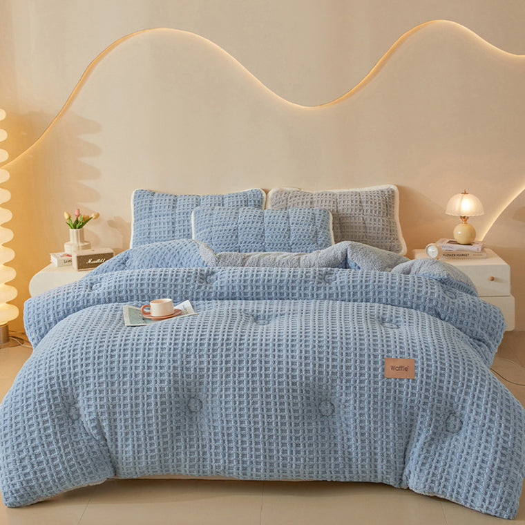 Thick Winter Warm Quilt Reversible Waffle Plush Comforter 200x230cm Blue