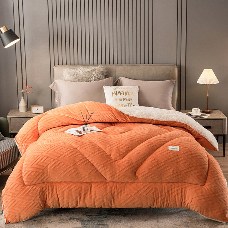 Thick Warm Winter Reversible Milk Velvet Blanket Comforter Quilt 200x230cm Orange