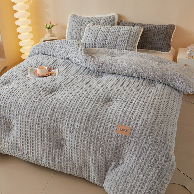 Thick Winter Warm Quilt Reversible Waffle Plush Comforter 200x230cm Grey