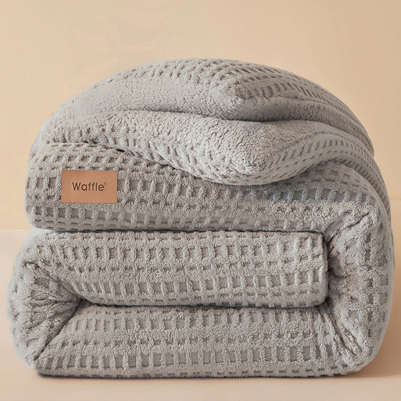 Thick Winter Warm Quilt Reversible Waffle Plush Comforter 200x230cm Grey
