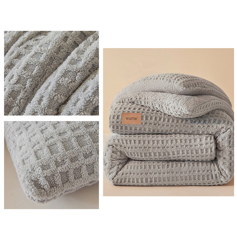 Thick Winter Warm Quilt Reversible Waffle Plush Comforter 200x230cm Grey