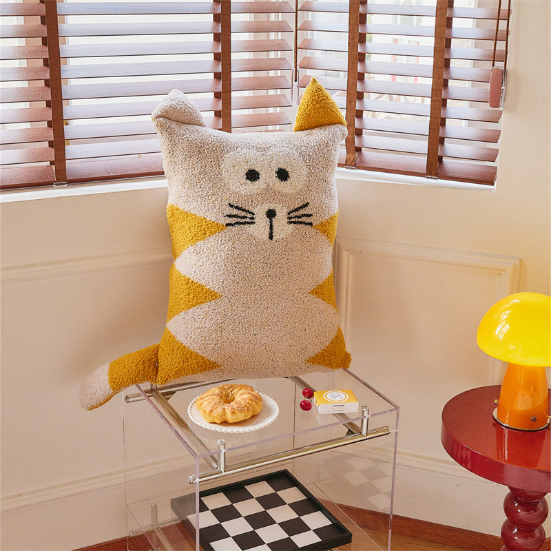 Cute Cat Sherpa Throw Pillow Hug Sofa Plush Cushion 40x60cm
