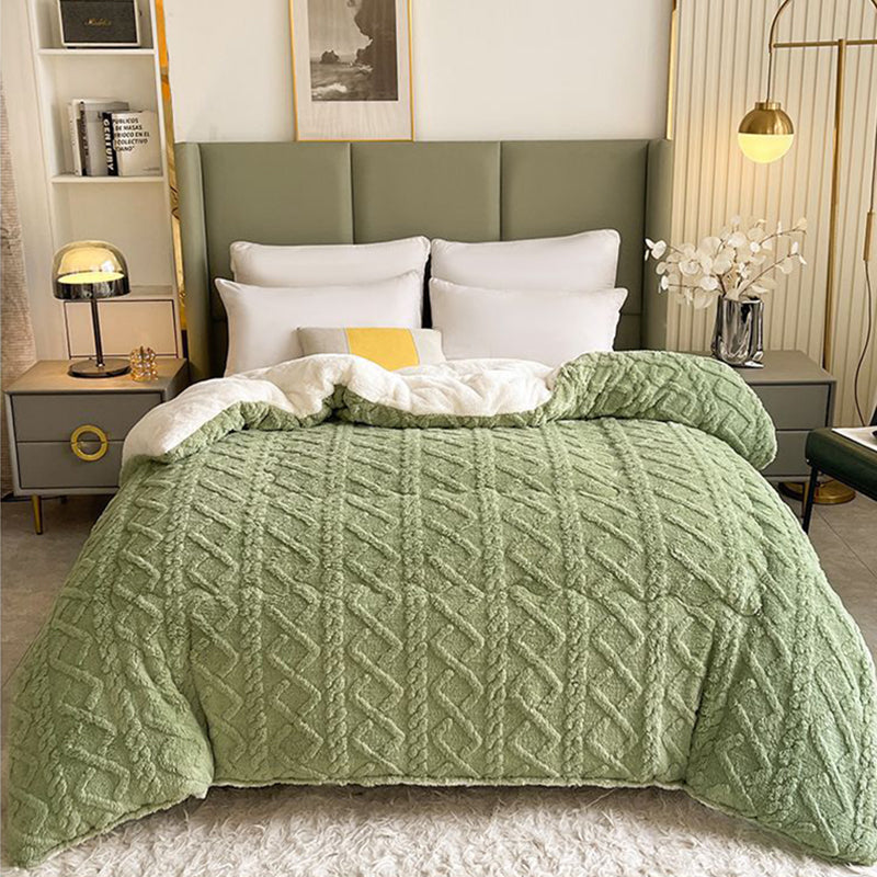 Winter Warm Comforter Sherpa Fleece Reversible Diamond Plush Blanket 200x230cm Green