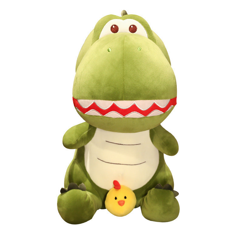 Cute Green Dinosaur Plush Toy Soft Stuffed Dino Holding Chick 60cm