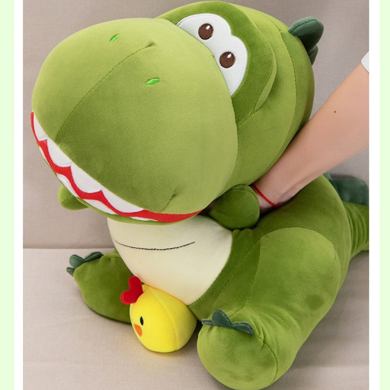 Cute Green Dinosaur Plush Toy Soft Stuffed Dino Holding Chick 60cm