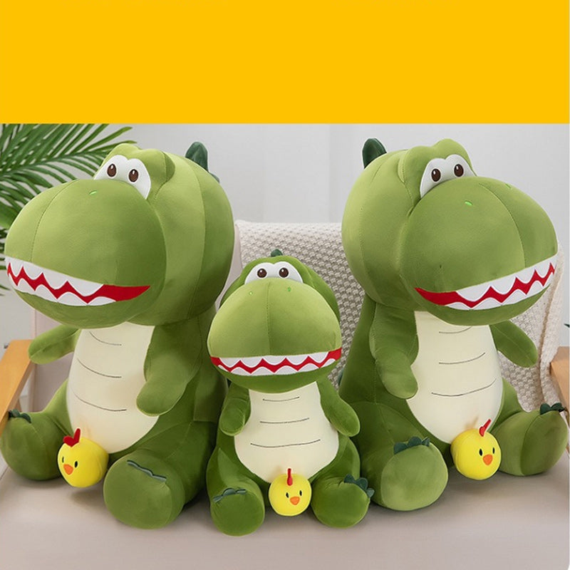 Cute Green Dinosaur Plush Toy Soft Stuffed Dino Holding Chick 60cm