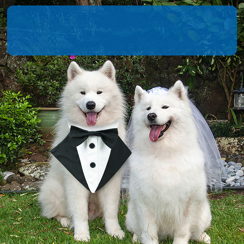 Dog Tuxedo Bandana Black Formal  Wedding Bow Tie Scarf M L