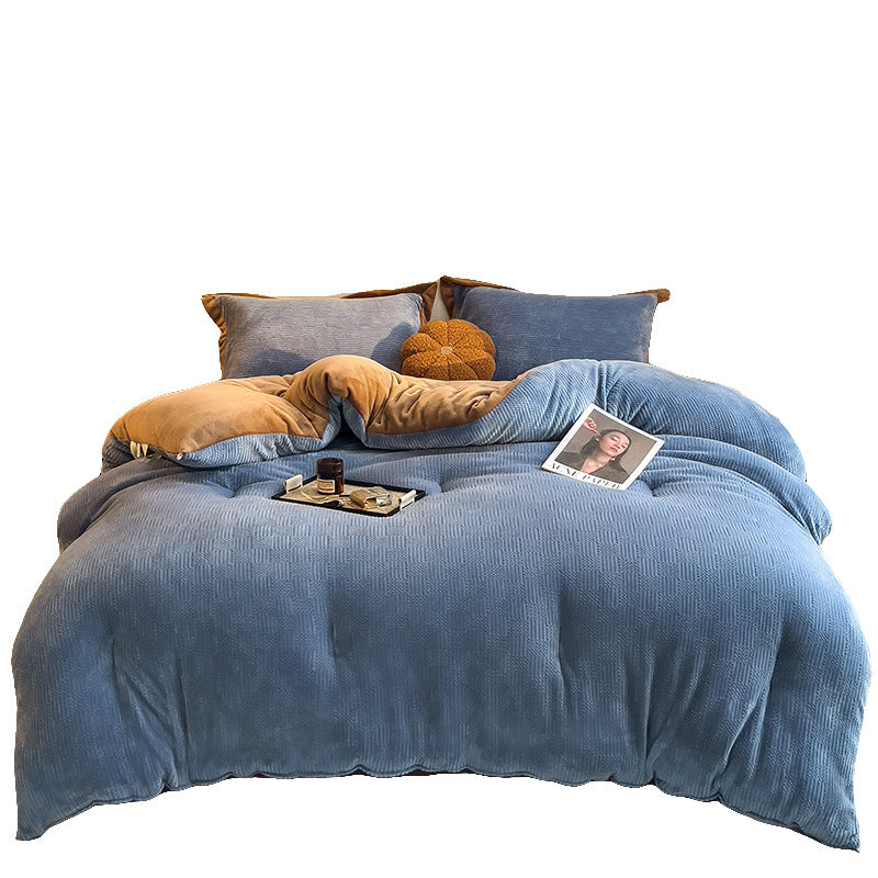 Thick Winter Warm Quilt Reversible Jacquard Milk Velvet Comforter 200x230cm Blue