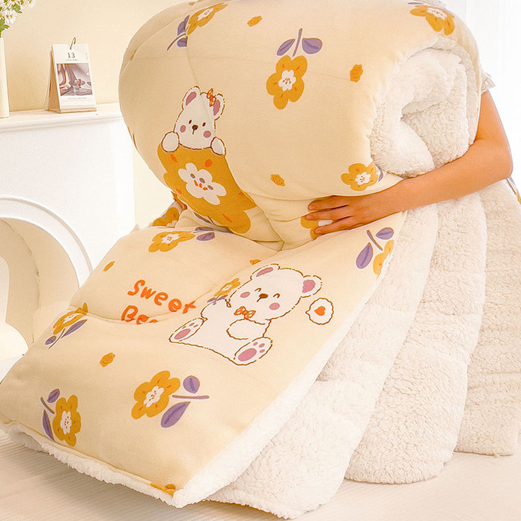 Thick Winter Sherpa Blanket Comforter Quilt Sweet Bear Pattern 200×230cm
