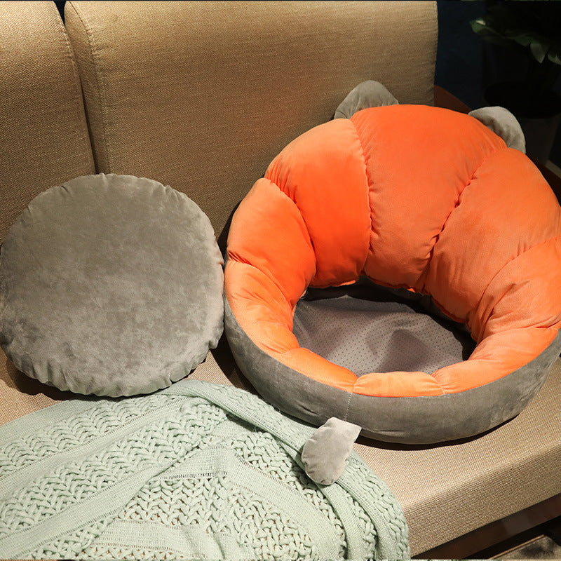 Orange Cat Flower Floor Cushion Cute Plush Lazy Seat Pad 60x25x10cm