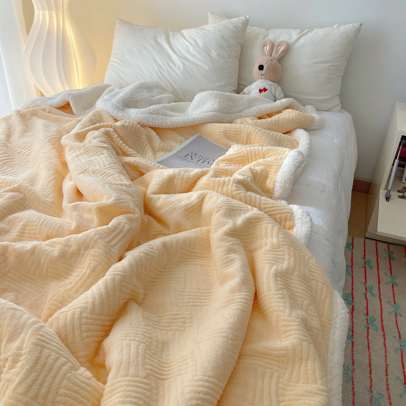Large Super Soft Faux Rabbit Plush Blanket Throw Rug 200x230cm Cream Yellow