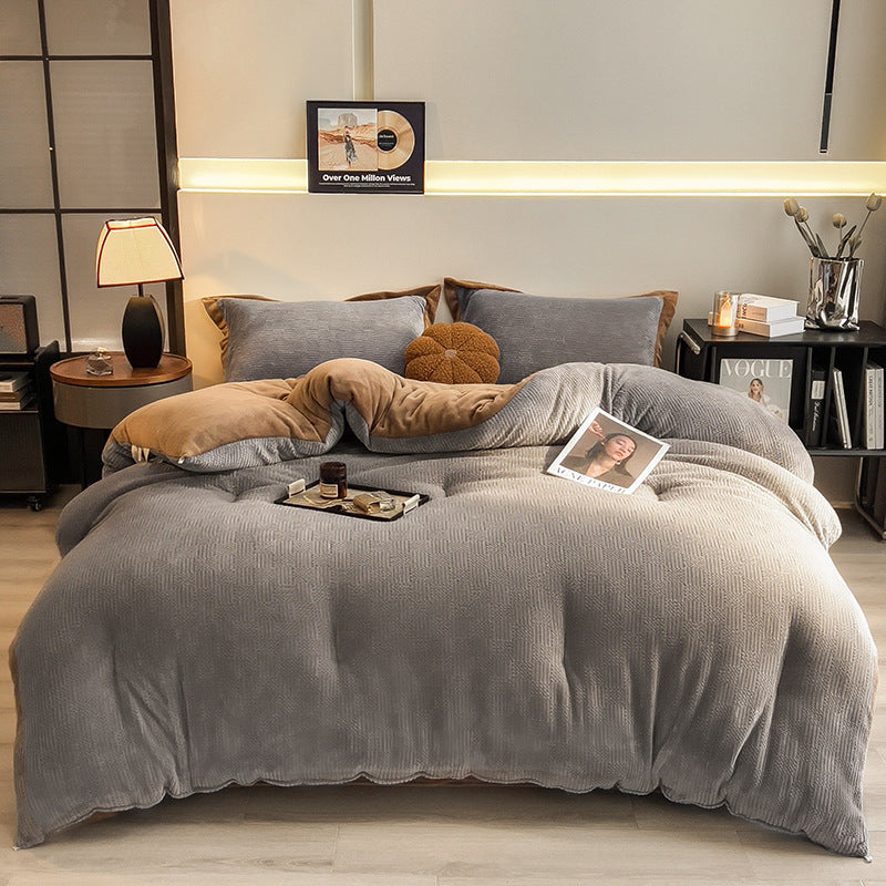 Thick Winter Warm Quilt Reversible Jacquard Milk Velvet Comforter 200x230cm Grey