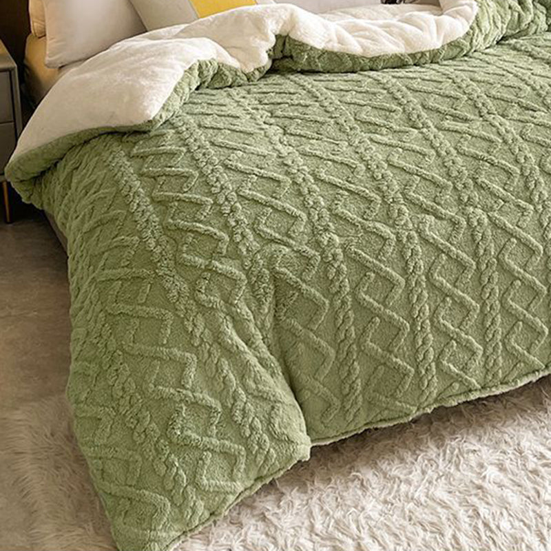 Winter Warm Comforter Sherpa Fleece Reversible Diamond Plush Blanket 200x230cm Green