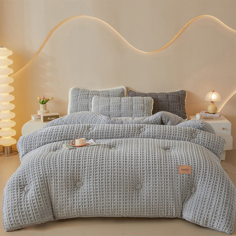 Thick Winter Warm Quilt Reversible Waffle Plush Comforter 200x230cm Grey