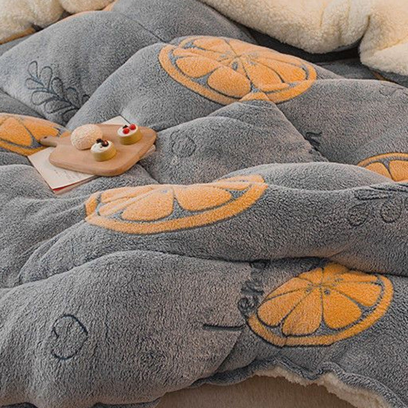 Thick Winter Sherpa Blanket Comforter Quilt Orange Slice Pattern 200×230cm