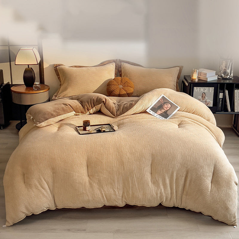 Thick Winter Warm Quilt Reversible Jacquard Milk Velvet Comforter 200x230cm Beige