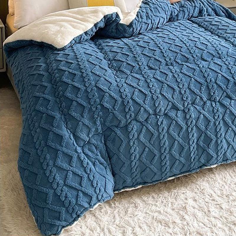 Winter Warm Comforter Sherpa Fleece Reversible Diamond Plush Blanket 200x230cm Blue