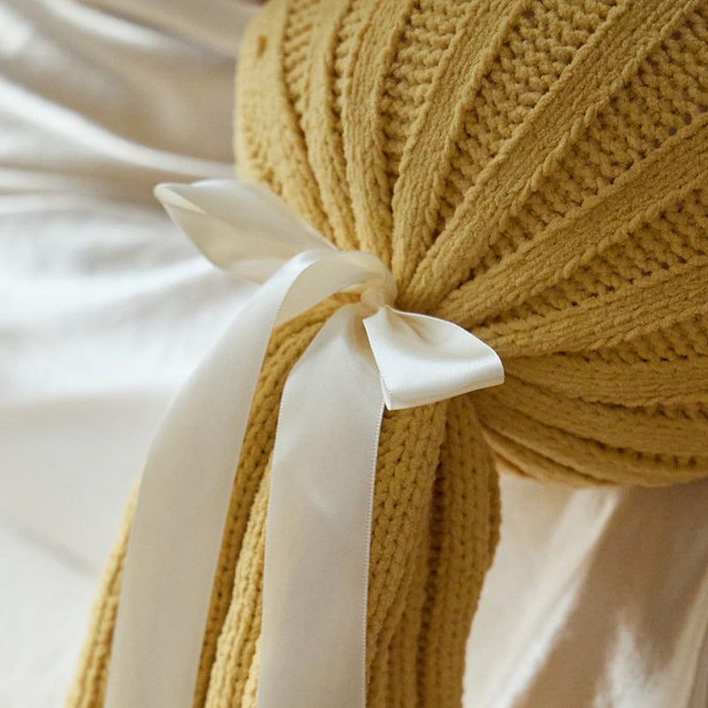 Knitted Acrylic Flower Hug Pillow Stuffed 22×60cm Yellow
