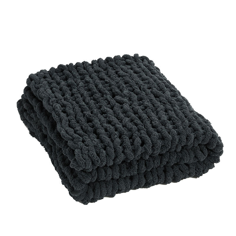 Soft Knitted Chenille Chunky Yarn Blanket Throw Rug 130x160cm Black