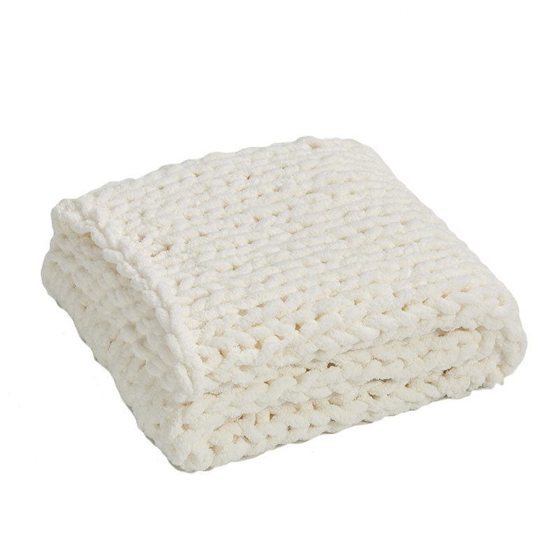 Soft Knitted Chenille Chunky Yarn Blanket Throw Rug 130x160cm White