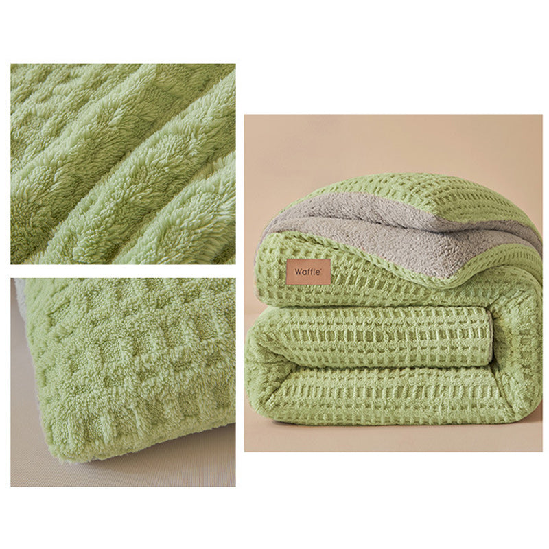 Thick Winter Warm Quilt Reversible Waffle Plush Comforter 200x230cm Green