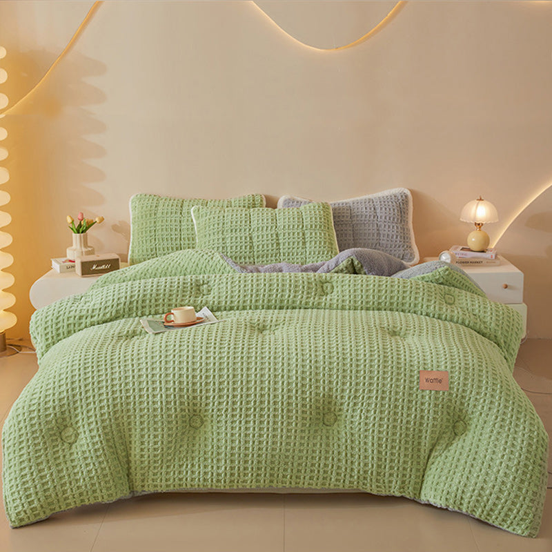 Thick Winter Warm Quilt Reversible Waffle Plush Comforter 200x230cm Green