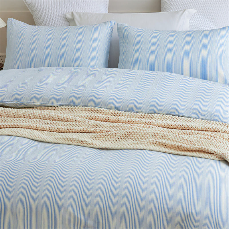 Bamboo Cotton Striped Doona Duvet Quilt Cover Set Blue