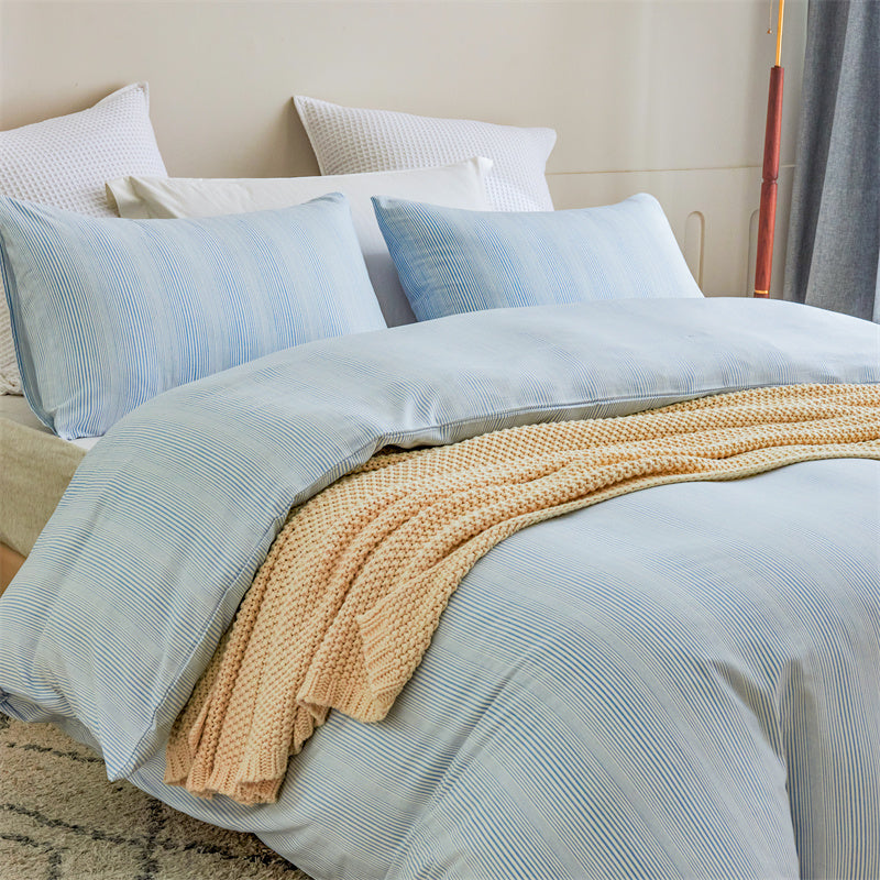 Bamboo Cotton Striped Doona Duvet Quilt Cover Set Blue