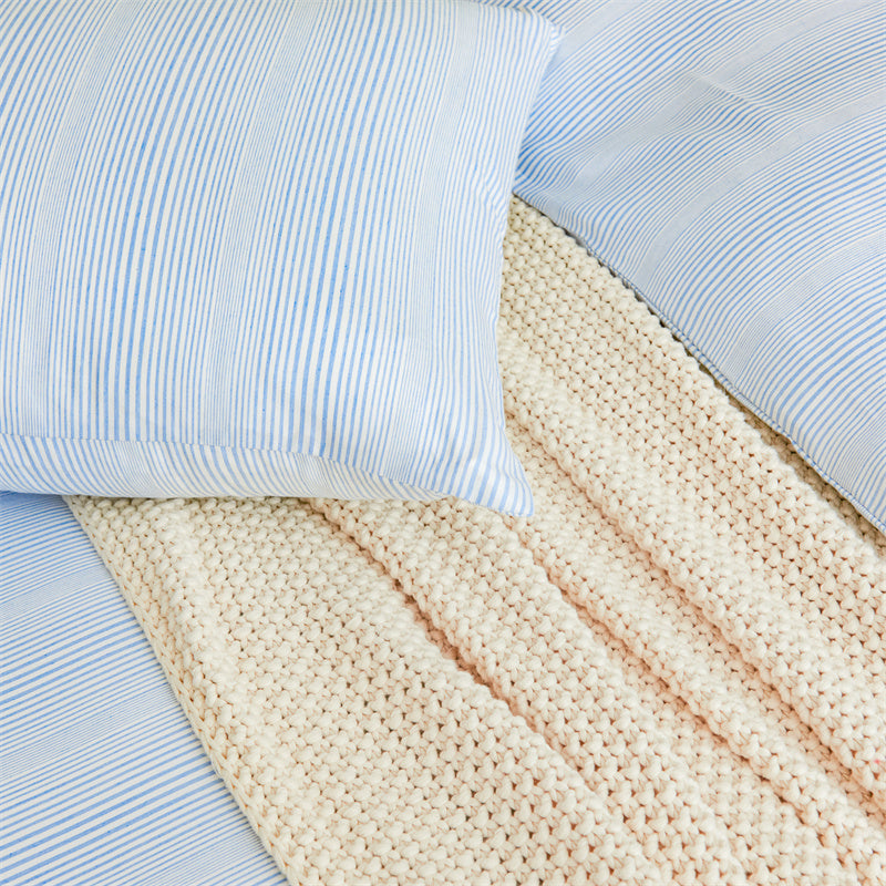 Bamboo Cotton Striped Doona Duvet Quilt Cover Set Blue