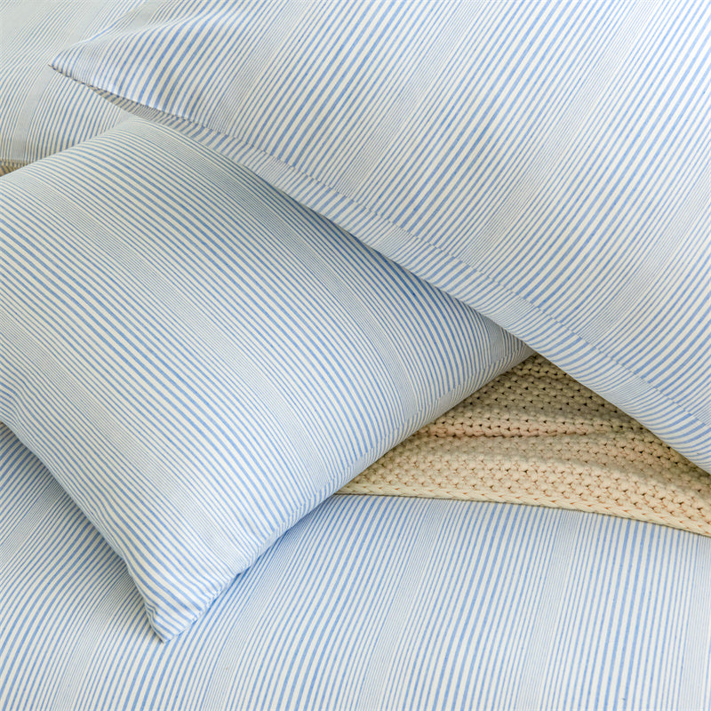 Bamboo Cotton Striped Doona Duvet Quilt Cover Set Blue