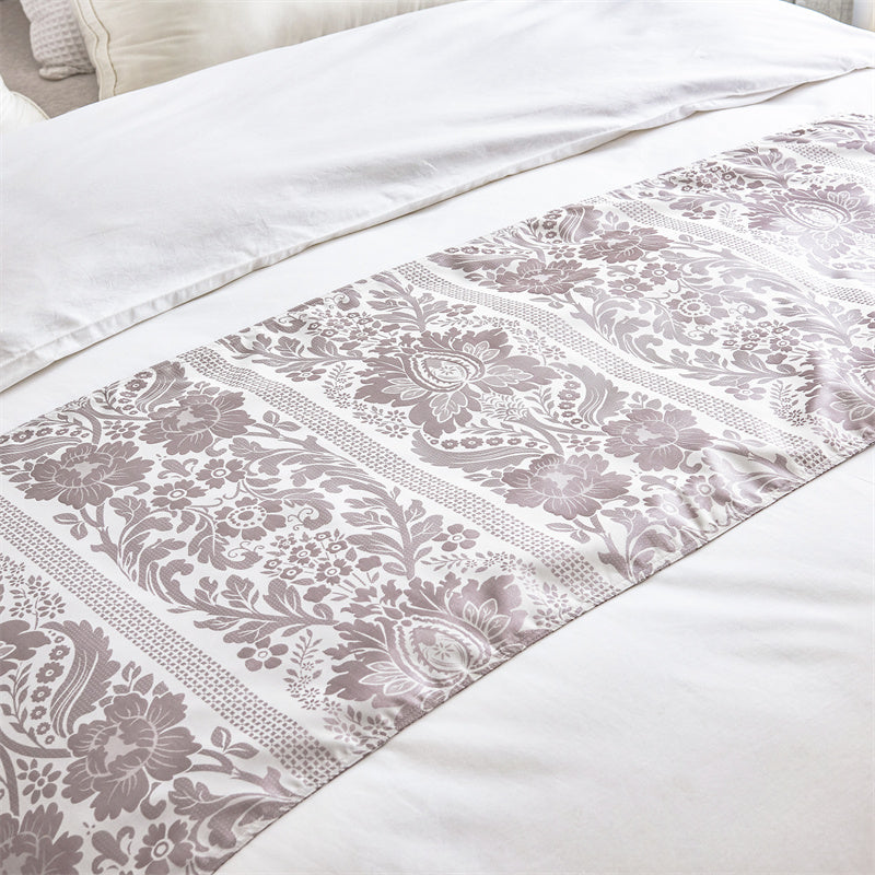 Jacquard Pattern Home Bed Runner Decor Queen King Light Purple