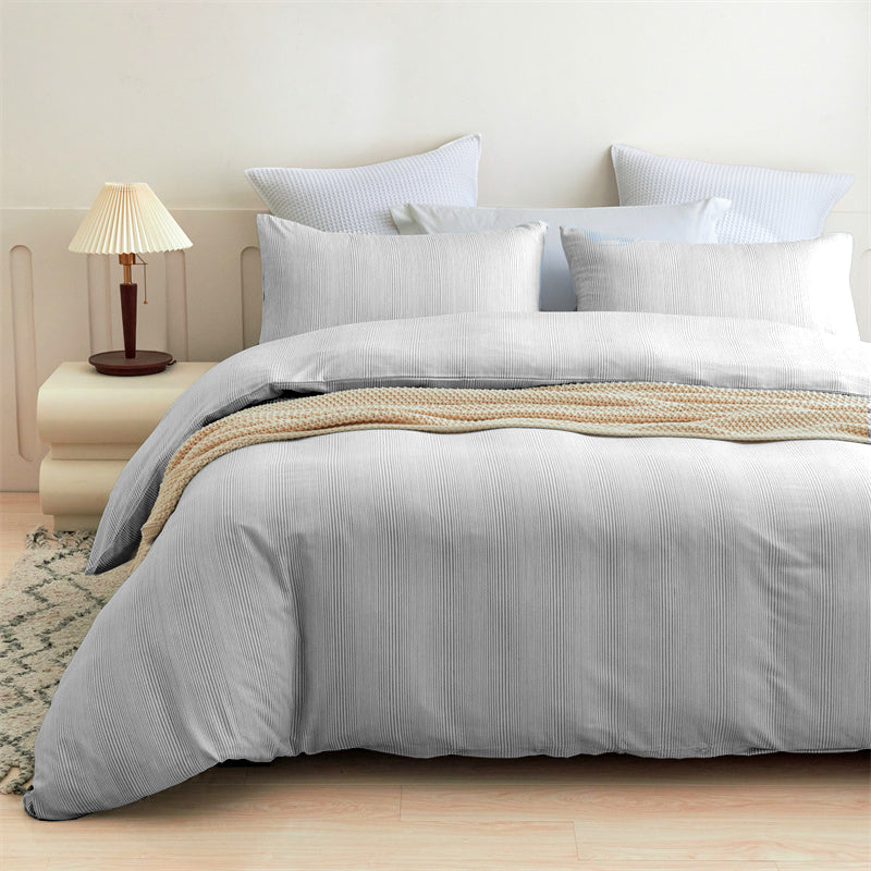 Bamboo Cotton Striped Pattern Doona Duvet Quilt Cover Set Grey