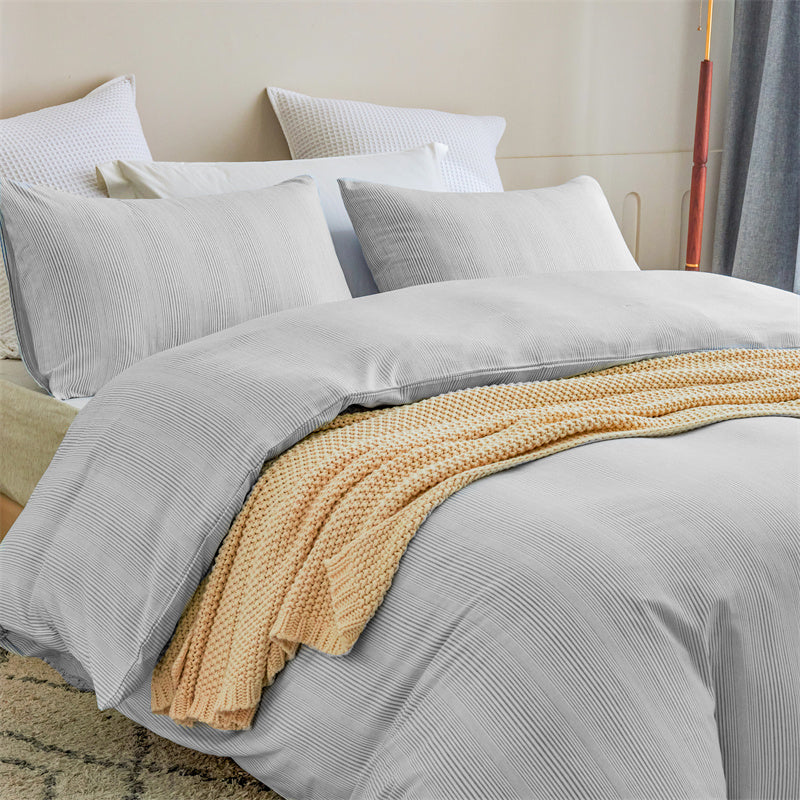 Bamboo Cotton Striped Pattern Doona Duvet Quilt Cover Set Grey