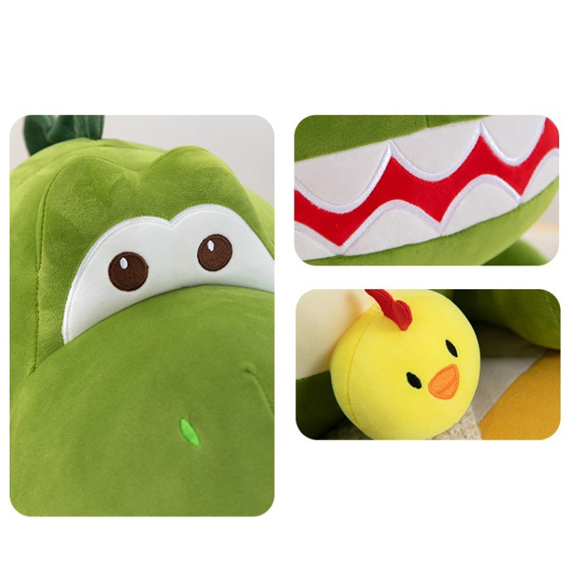 Cute Green Dinosaur Plush Toy Soft Stuffed Dino Holding Chick 60cm