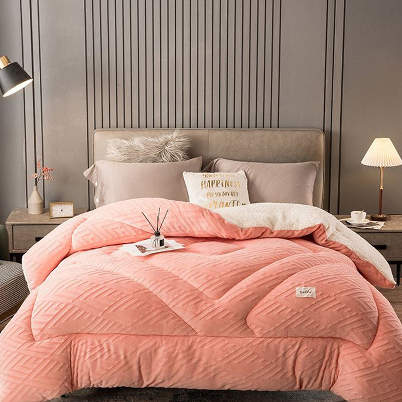 Thick Warm Winter Reversible Milk Velvet Blanket Comforter Quilt 200x230cm Pink