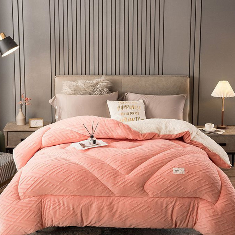 Thick Warm Winter Reversible Milk Velvet Blanket Comforter Quilt 200x230cm Pink