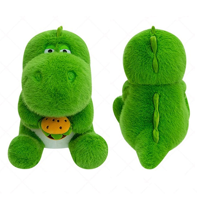 Cute Green Dinosaur Plush Toy Soft Stuffed Dino Holding Hamburger 65cm