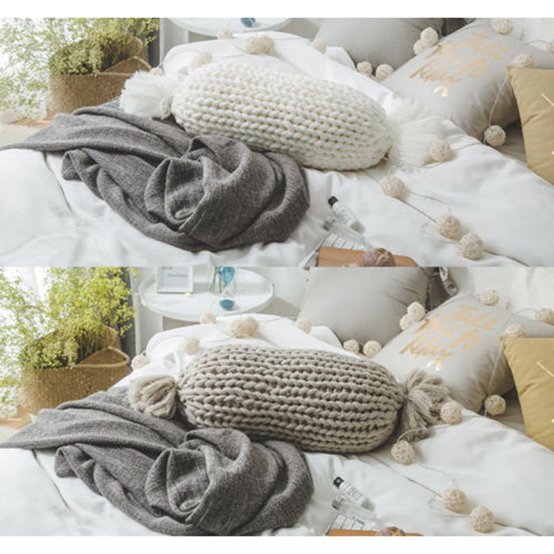 Hand Knitted Acrylic Sofa Bed Cushion Breakfast Pillow 50x20cm