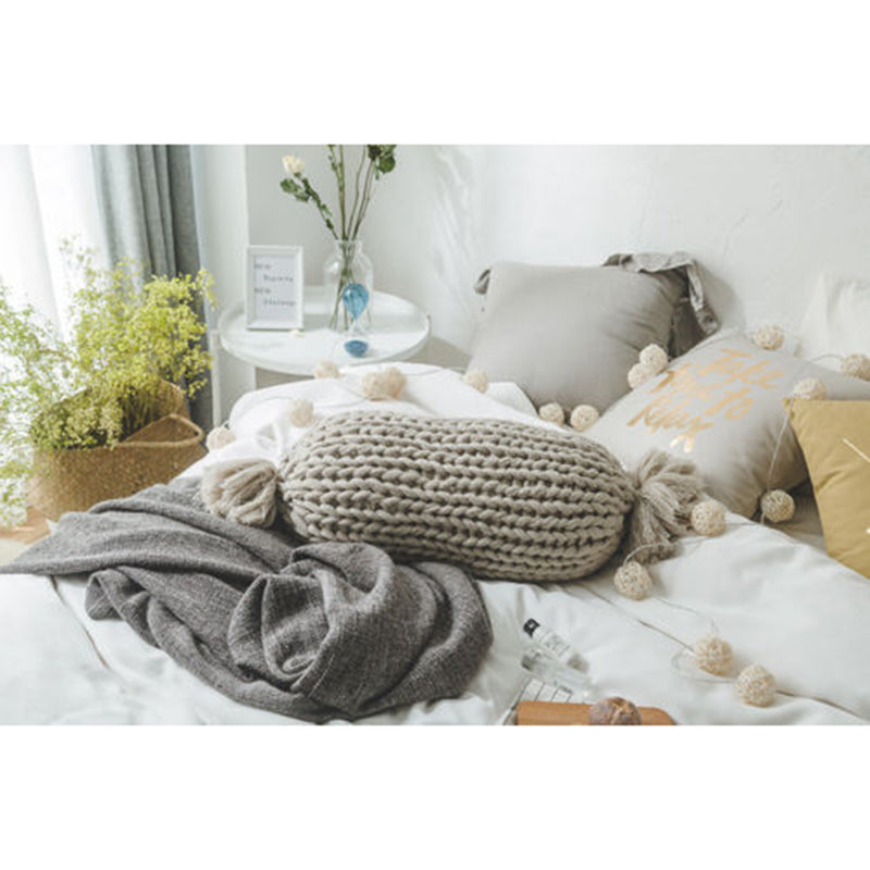 Hand Knitted Acrylic Sofa Bed Cushion Breakfast Pillow 50x20cm