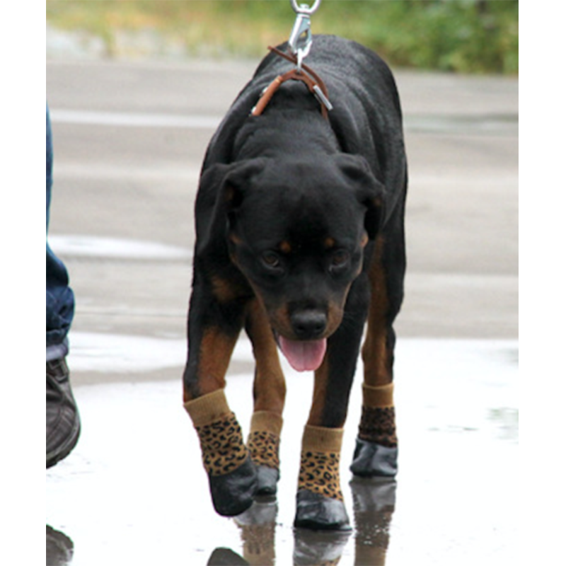 Pet Dog WaterProof Rain Shoes Boots Socks Non-slip Rubber Socks Yellow Leopard