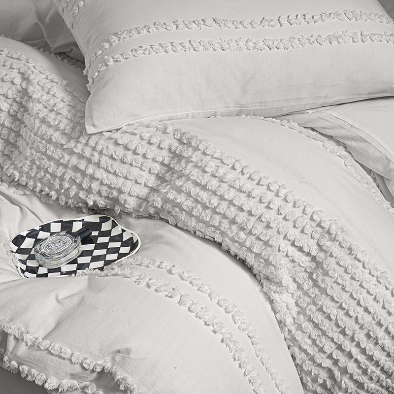 One Pair of 100% Cotton Tufted Stripe Pillowcases Dusty Beige Assorted Pattern