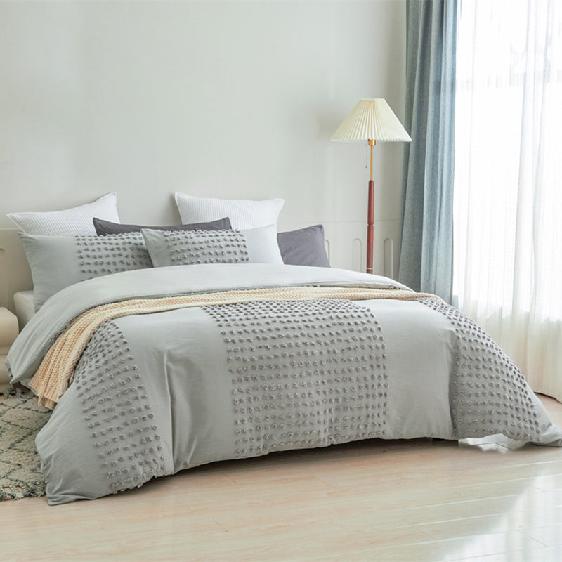 100% Cotton Tufted Pattern Grey Quilt Doona Duvet Cover Set