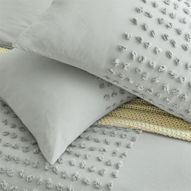 100% Cotton Tufted Pattern Grey Quilt Doona Duvet Cover Set