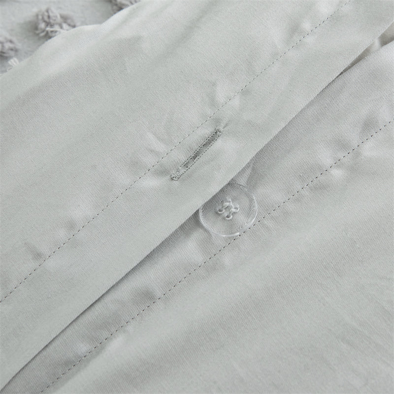 100% Cotton Tufted Pattern Grey Quilt Doona Duvet Cover Set